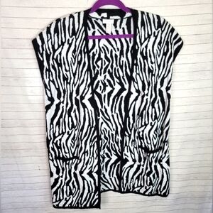 CHICO'S ZEBRA PRINT SLEEVELESS OPEN FRONT CARDIGAN, SZ 2/MEDIUM